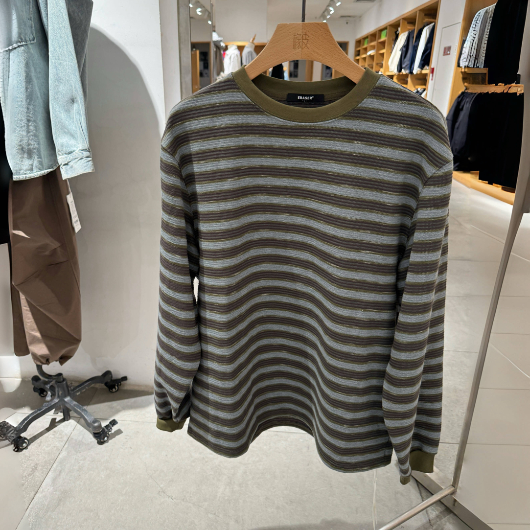 橡皮男装2253104004秋季撞色T恤长袖男款条纹通用秋冬常规款
