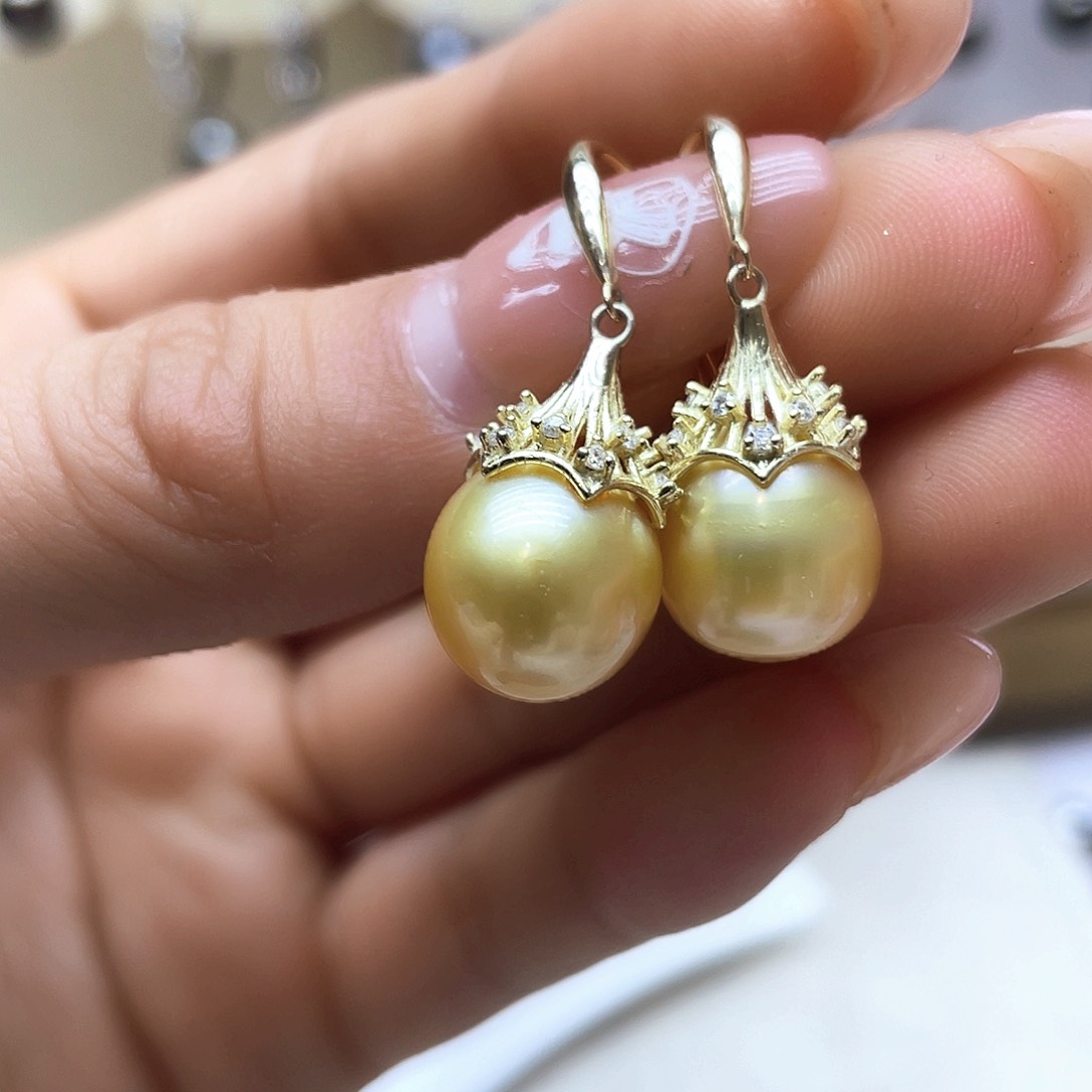 海水珍珠耳饰银S925镶嵌