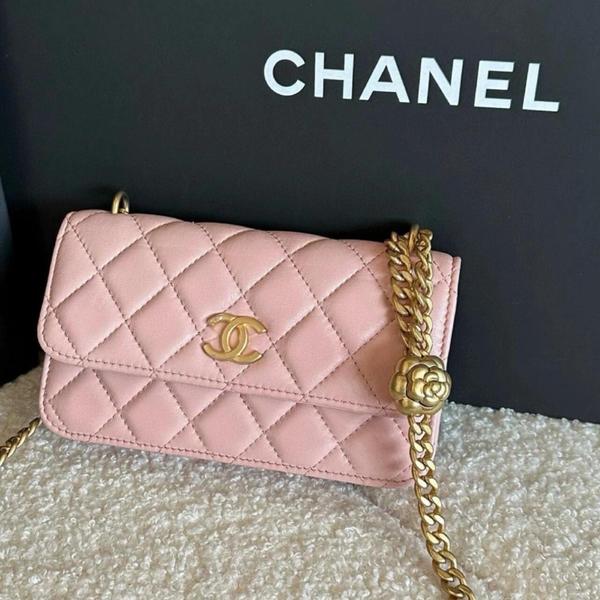 大吉中古/Chanel香奈儿粉色山茶花woc斜挎包