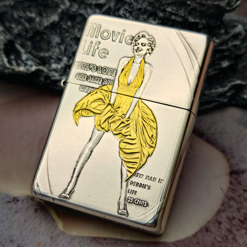 【老李鉴定】Zippo打火机正版1937复刻鎏金浮雕梦露 云川防风DYJ1