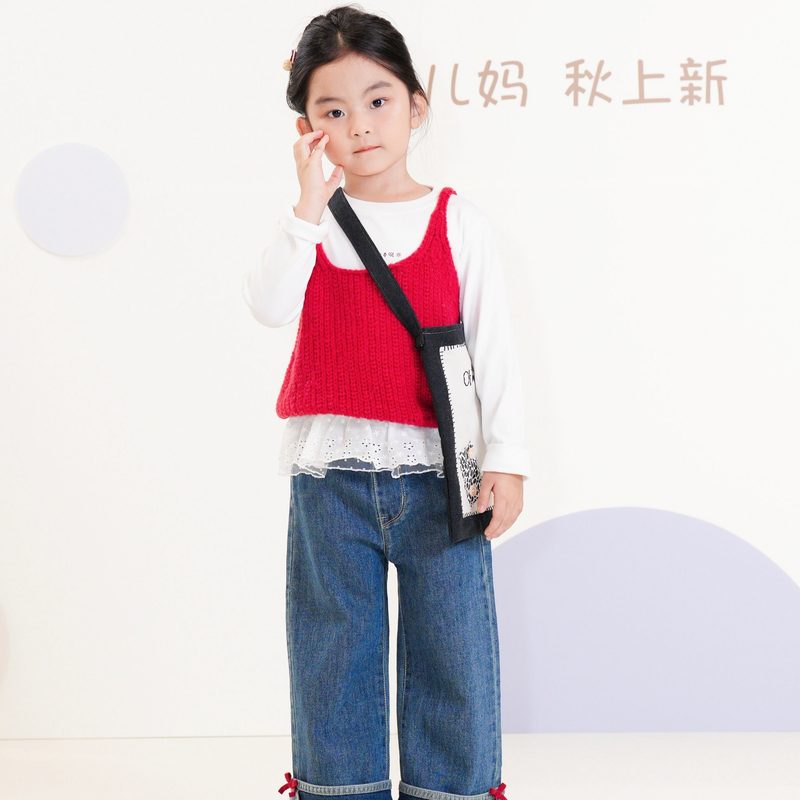 【亲爱的茁】秀场款女童秋季新款纯色小标针织时尚外搭吊带682