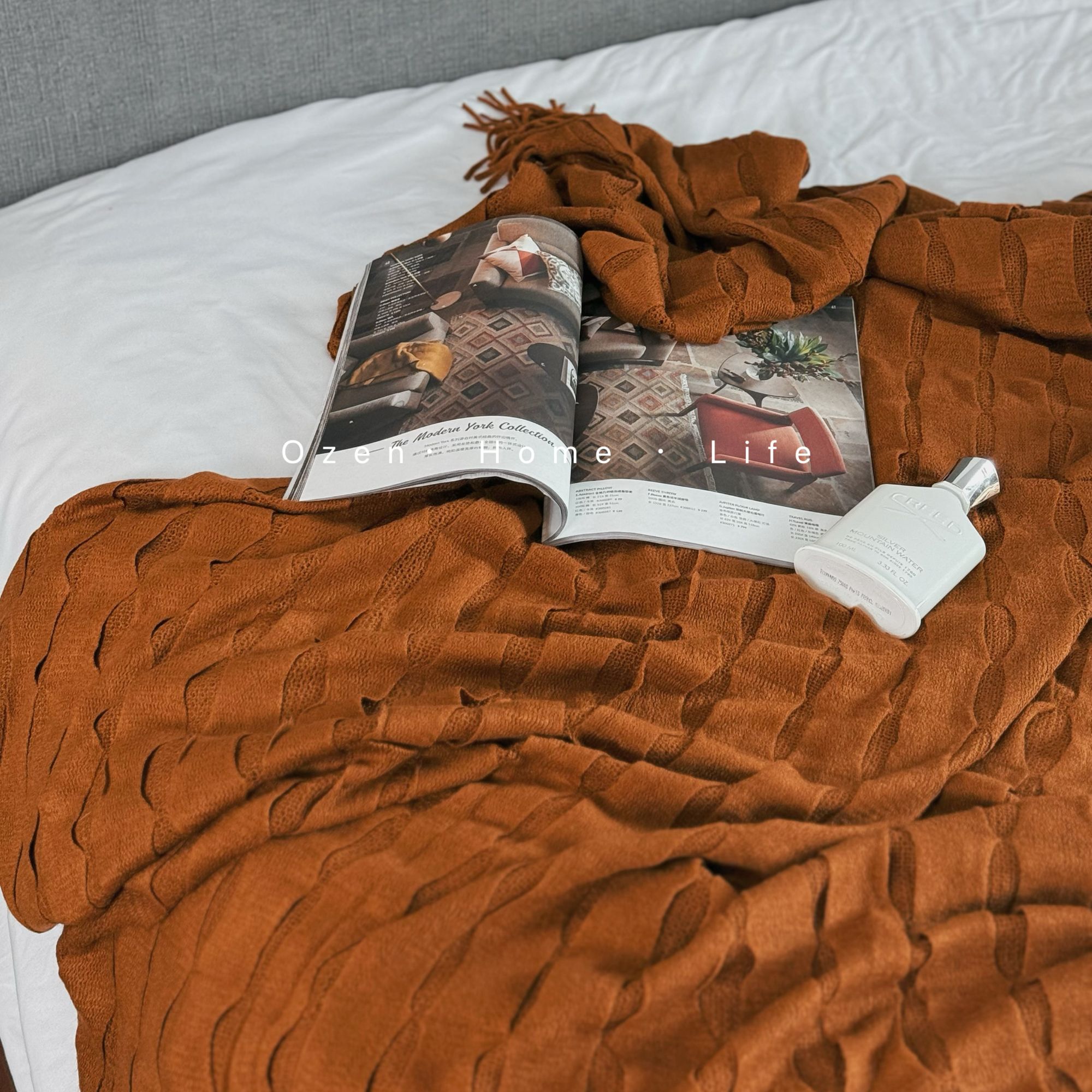 北欧新品宽波纹沙发盖毯春夏空调毯办公室小毯子午睡毯薄款装饰毯