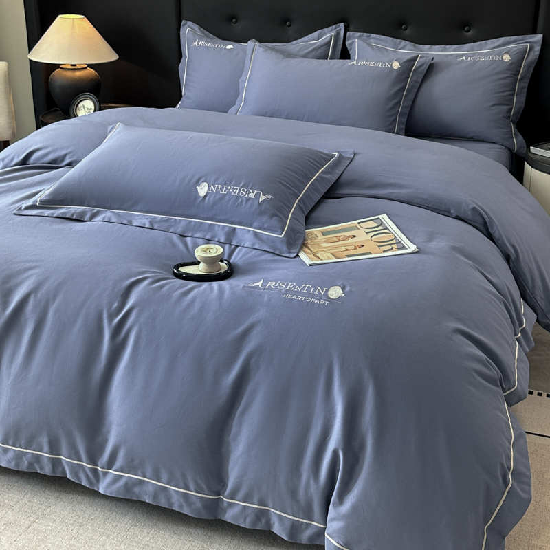 水星家纺秋冬季加厚全棉磨毛四件套纯棉被套保暖纯色床笠床上用品