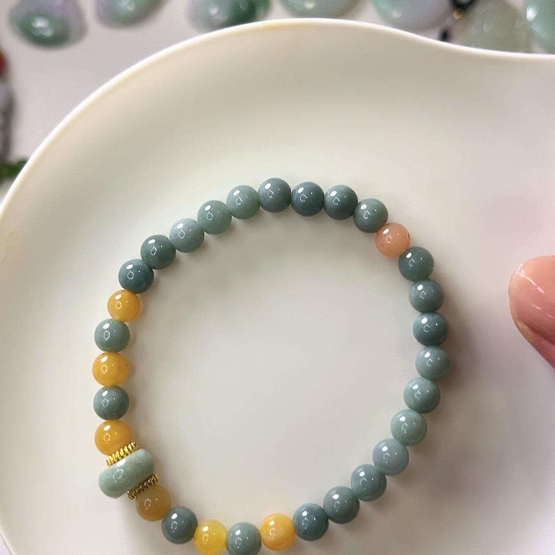 颈饰未镶嵌翡翠天然翡翠A货蓝水翡翠手串6mm