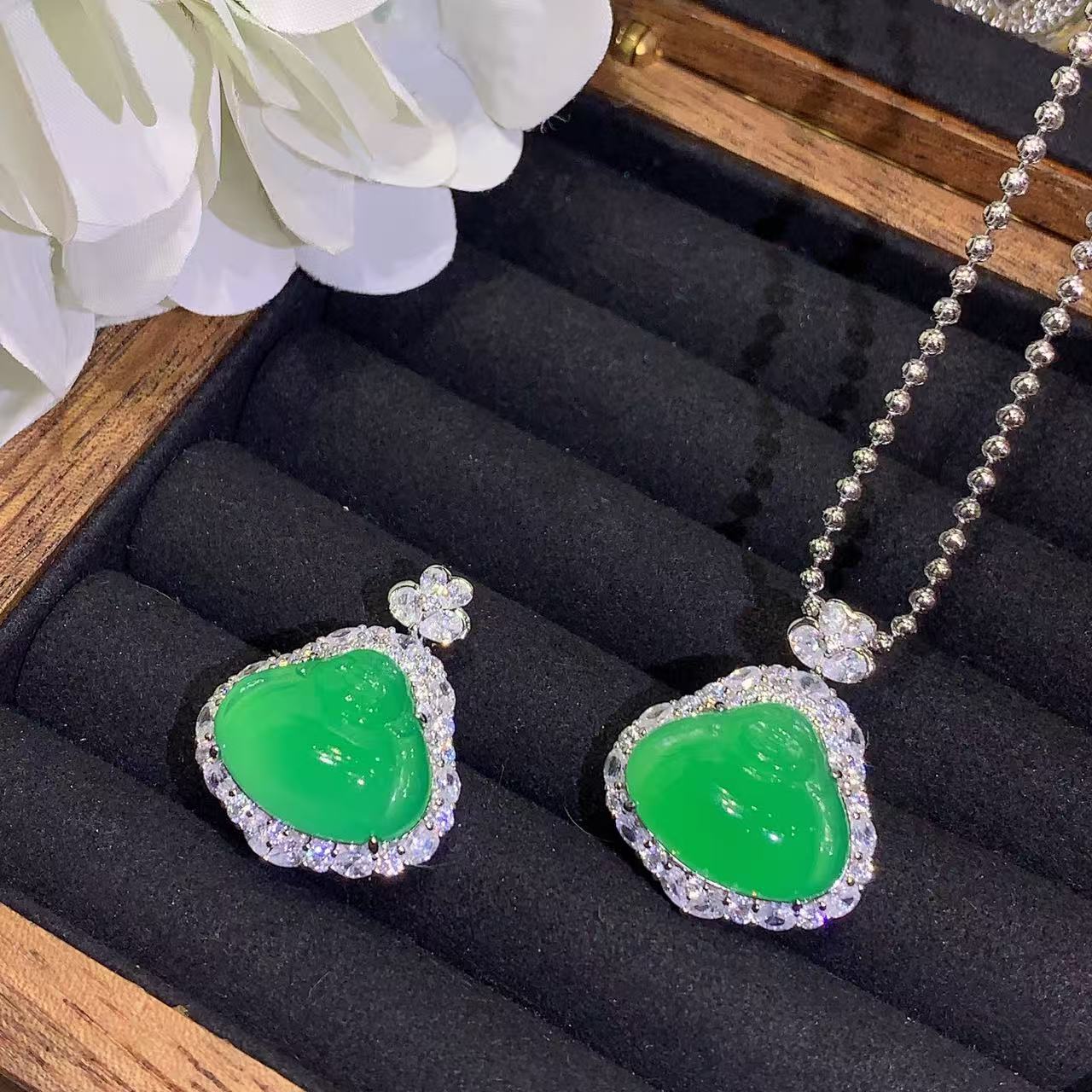 天然绿玉髓佛公吊坠S925银镶嵌新中式时尚百搭国潮风送礼佳品挂件