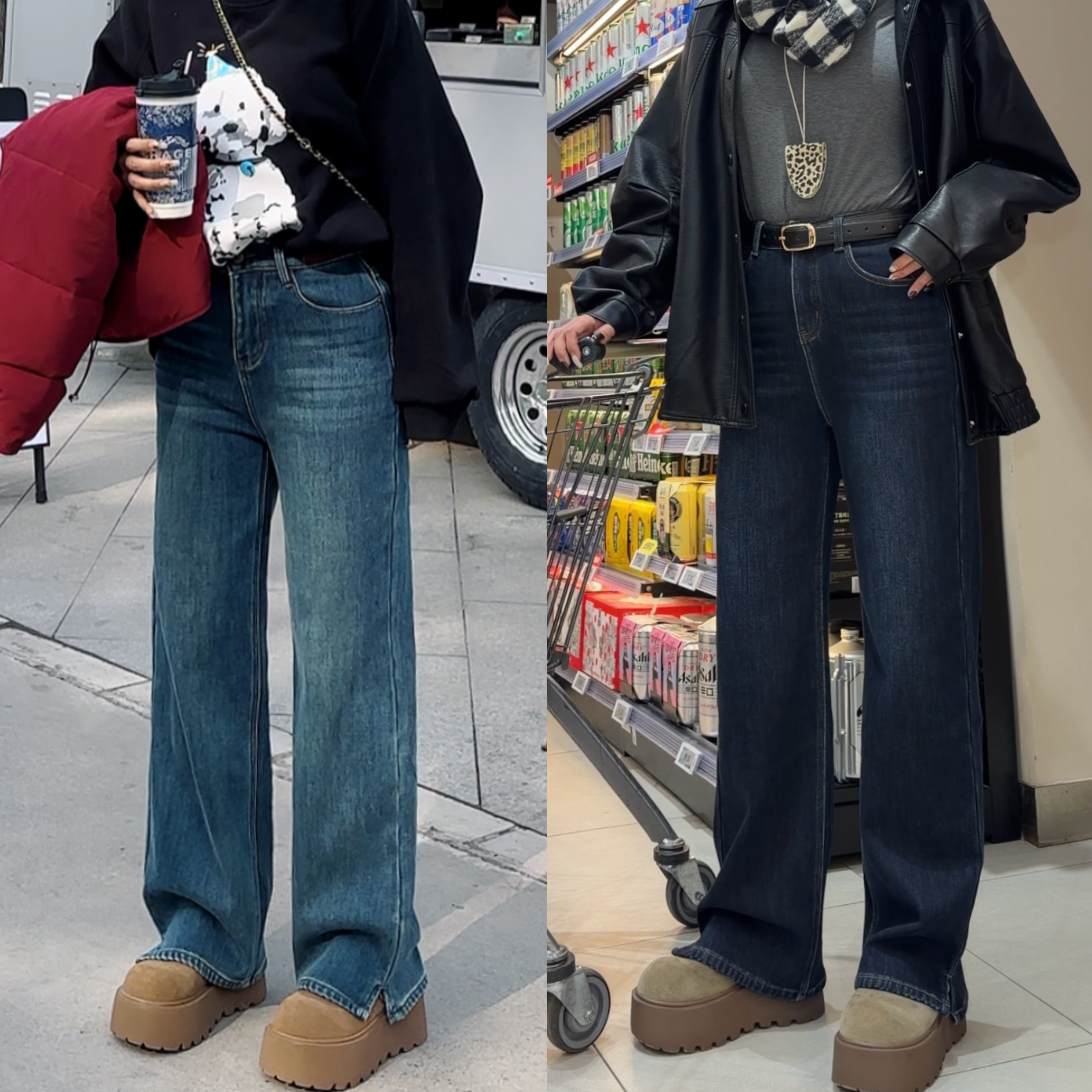 【冬上新】胖mm显瘦窄版加绒阔腿裤牛仔裤长裤加大码女装AK111_GN2