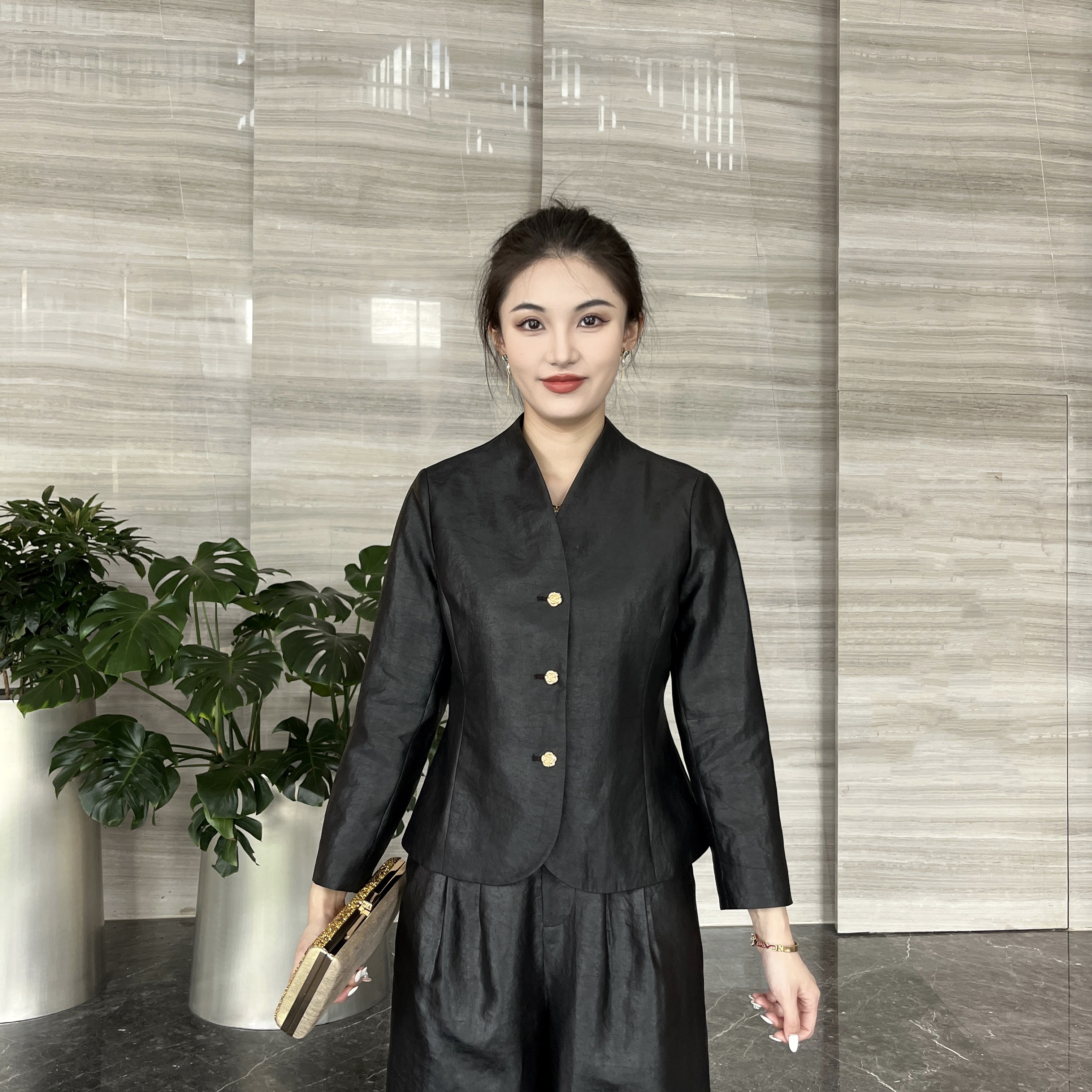 FSSIA璟珣｜香云纱非遗黑胶稠皮子春秋百搭显瘦双层外套MG-5216