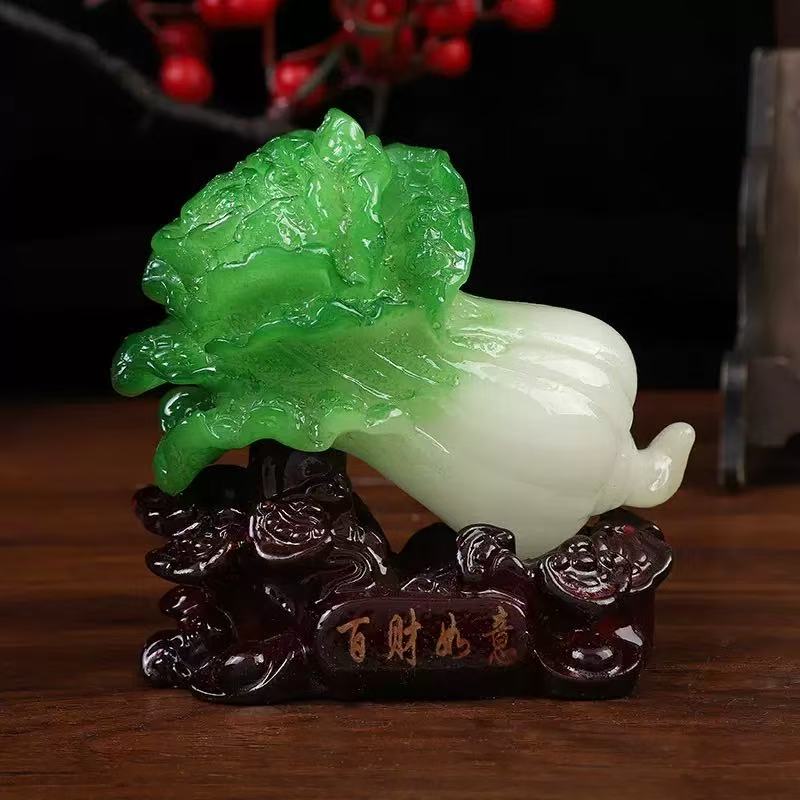 招财如意玉白菜摆件家居客厅酒柜装饰工艺品办公室桌店铺礼品