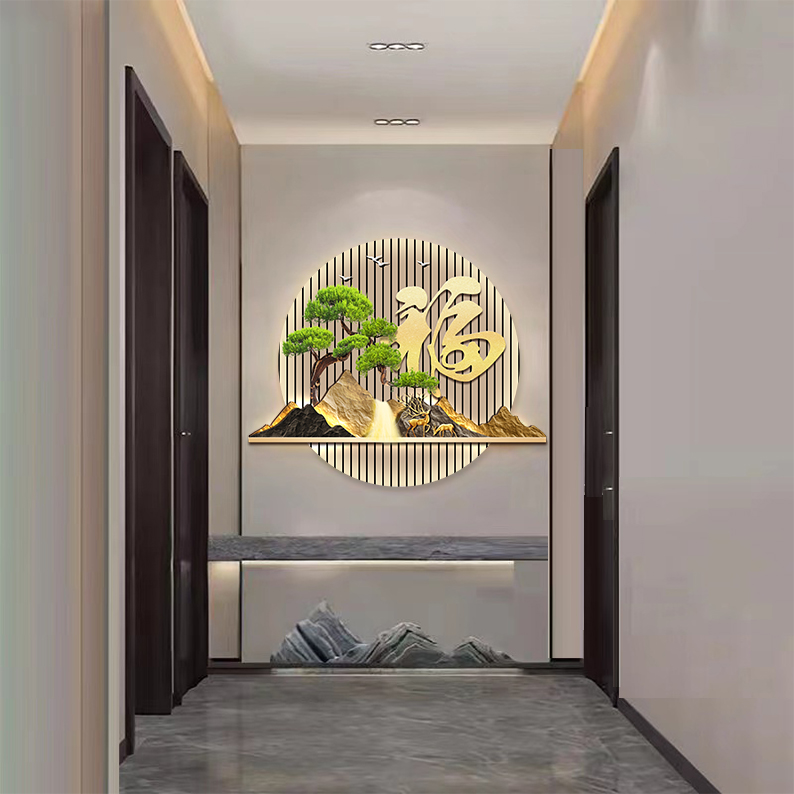 DK013入户门玄关装饰画福字迎客松新中式挂画过道走廊办公室壁画