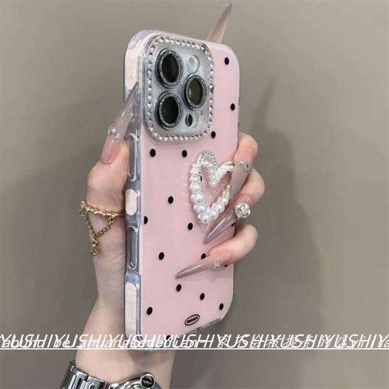 高颜值波点立体珍珠爱心适用iPhone16promax手机壳15全包仙女1413