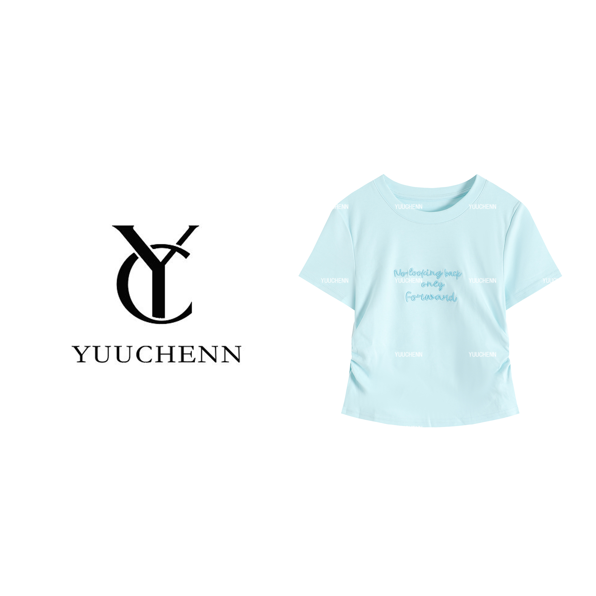 YUUCHENN 设计感小众字母褶皱收腰时尚短袖T恤 W69005