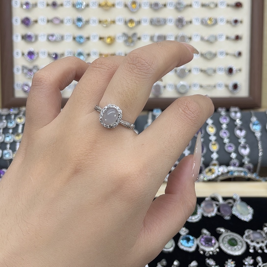 岫玉银S925镶嵌戒指