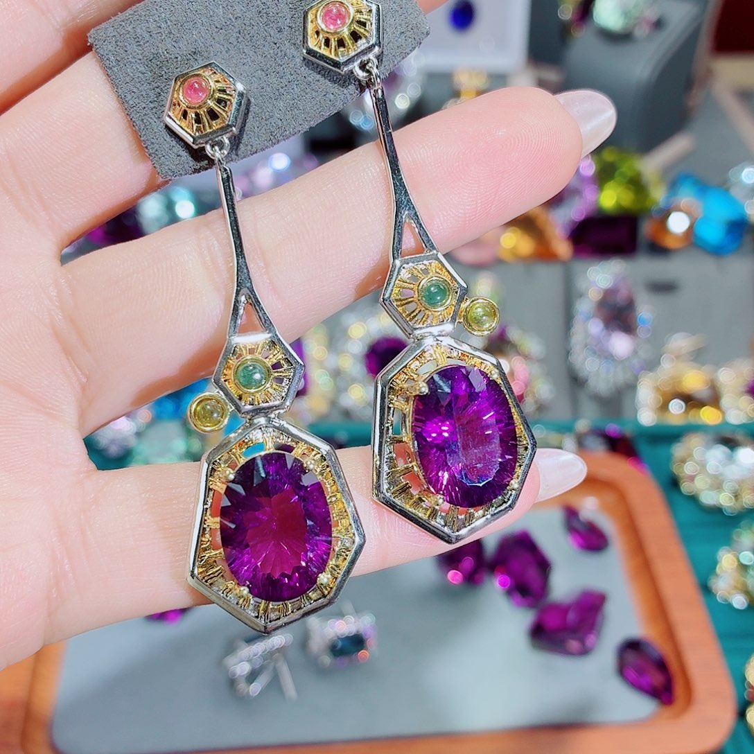 耳饰银S925镶嵌紫晶耳饰