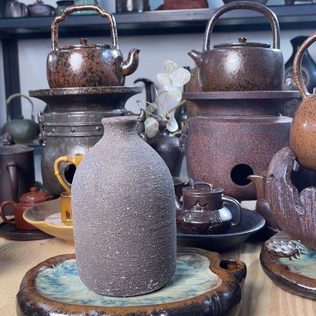 碟紫砂粗陶实用花器