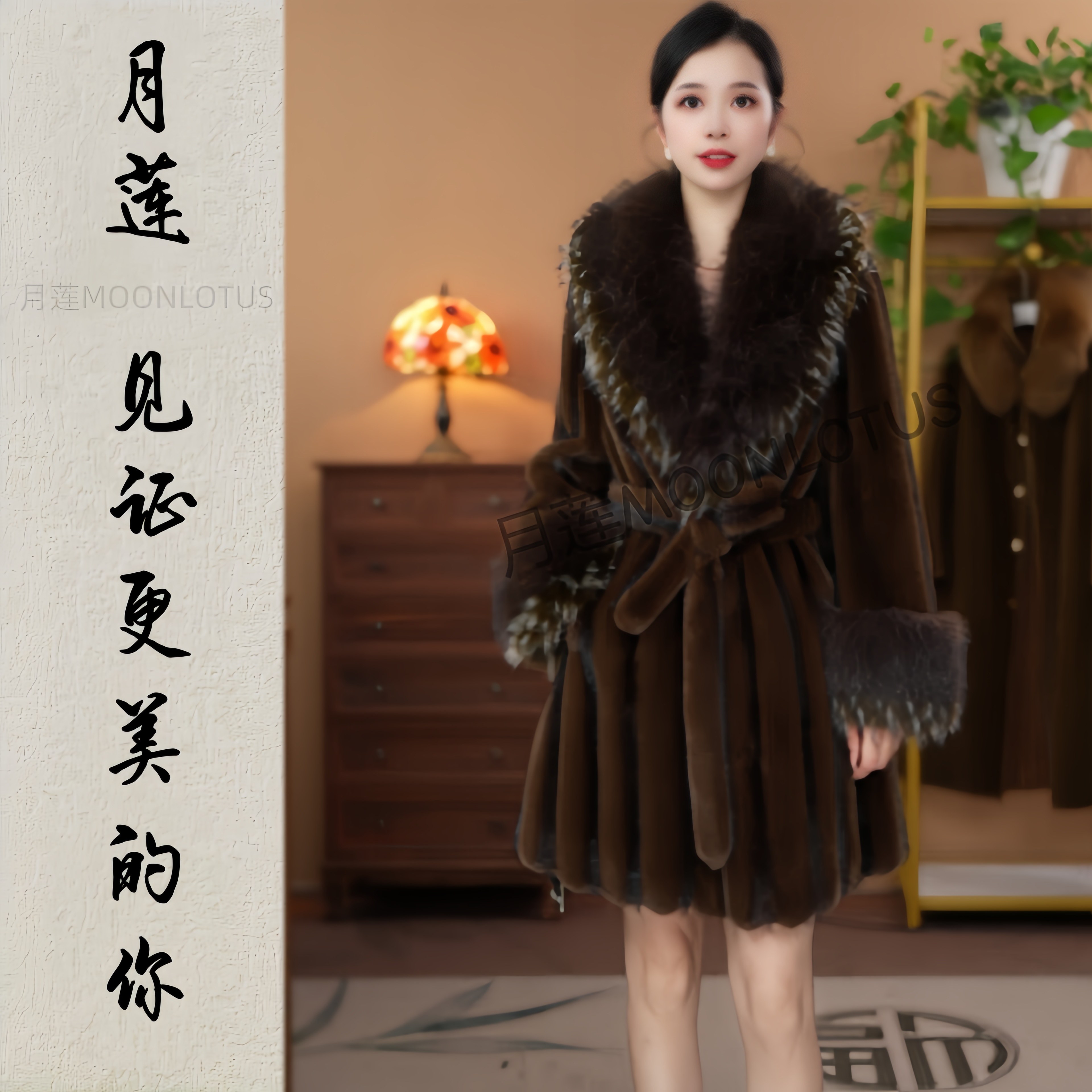 【章总力荐】裘衣风华 高级大毛领奢华气质中长款毛毛外套冬季89007