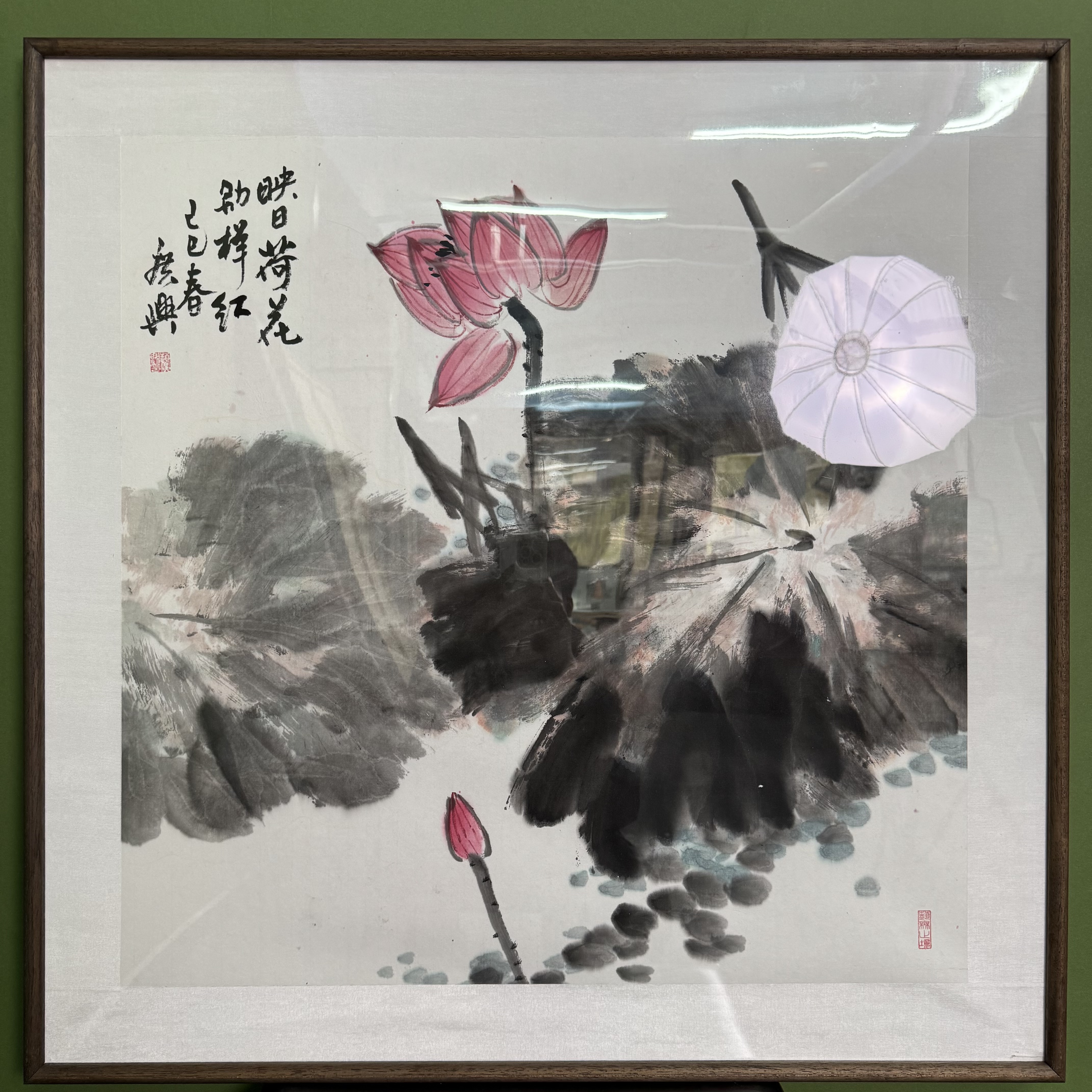 《映日荷花别样红》荷花 赵广兴挂客厅卧室 实木装裱 （83*83）