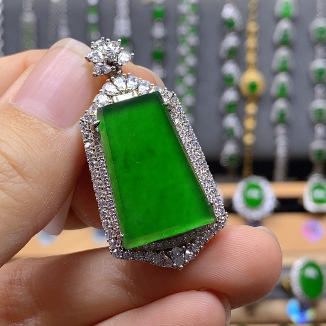 颈饰银S925镶嵌翡翠23高品质一刀切行家货