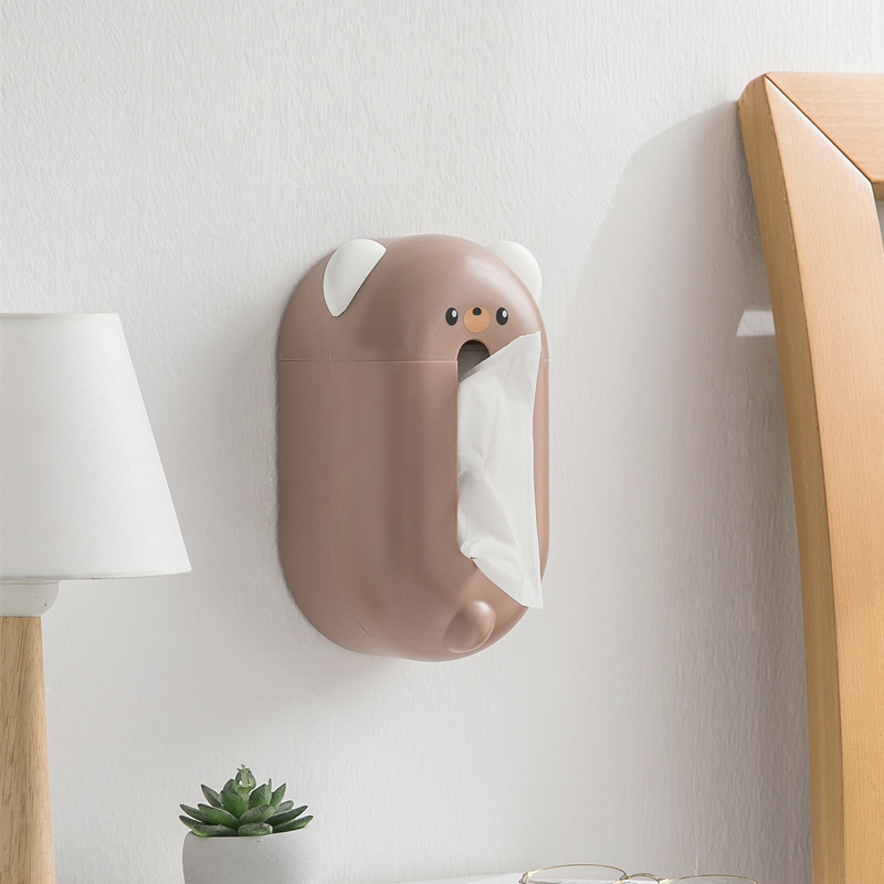 家用磁吸小熊壁挂纸巾盒卡通造型萌萌小熊少女心卫生间磁性手纸盒