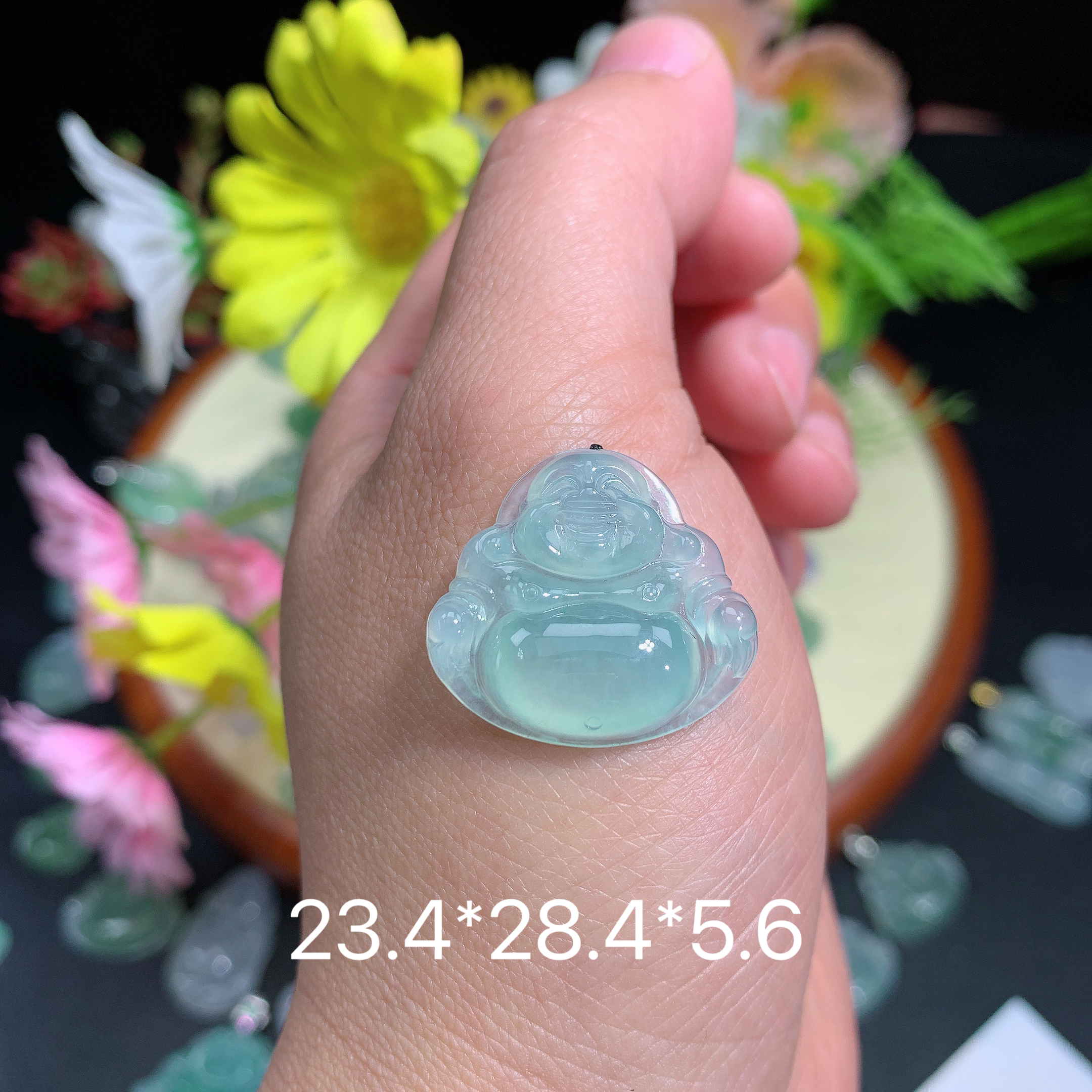 缅甸翡翠A货冰种蓝底佛公奇挂件水润百搭精冰雕刻精妈妈绿色高冰