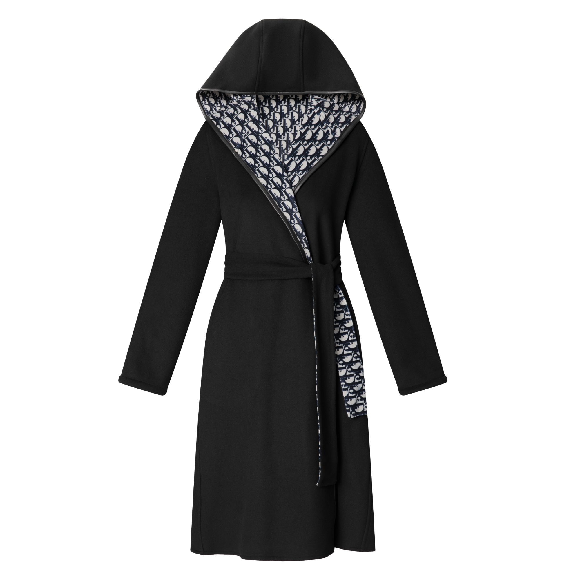 DIORA.RIM秋冬双面呢大衣女连帽长款复古休闲大衣C