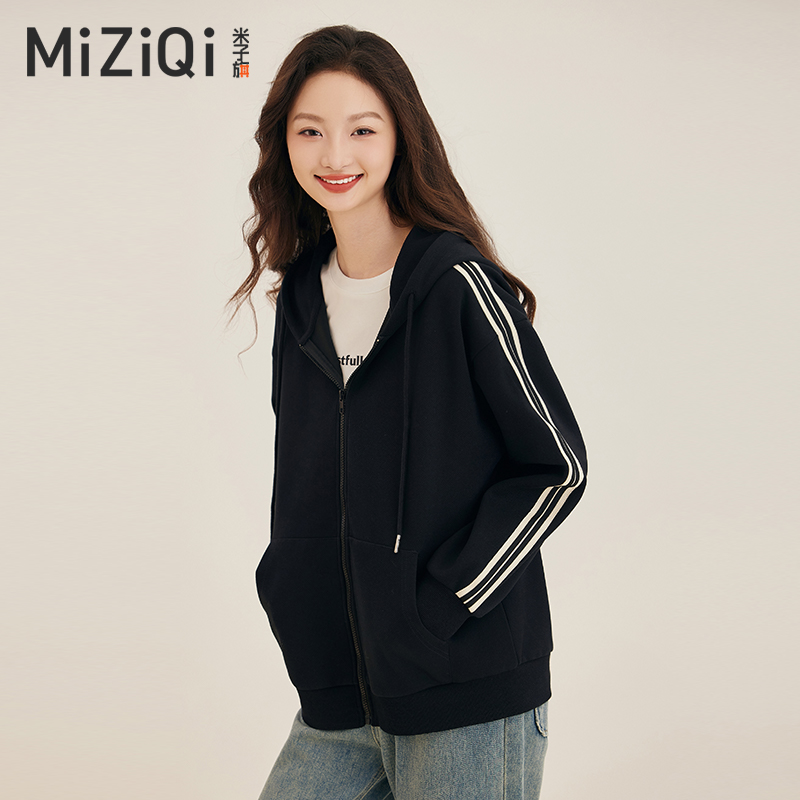 连帽卫衣外套女开衫2025新款爆款春秋季宽松黑色加绒休闲运动上衣