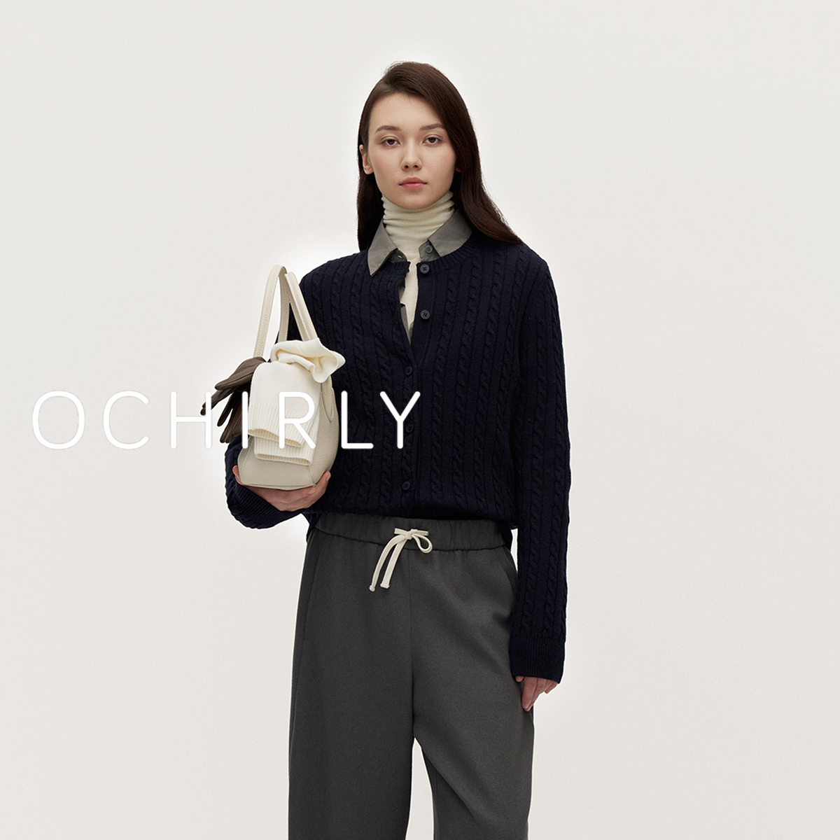 OCHIRLY欧时力 澳大利亚羊毛麻花针织外套上衣小香风秋冬