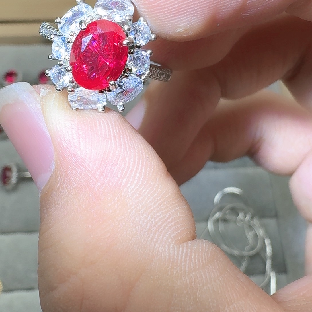 芙蓉石戒指银S925镶嵌