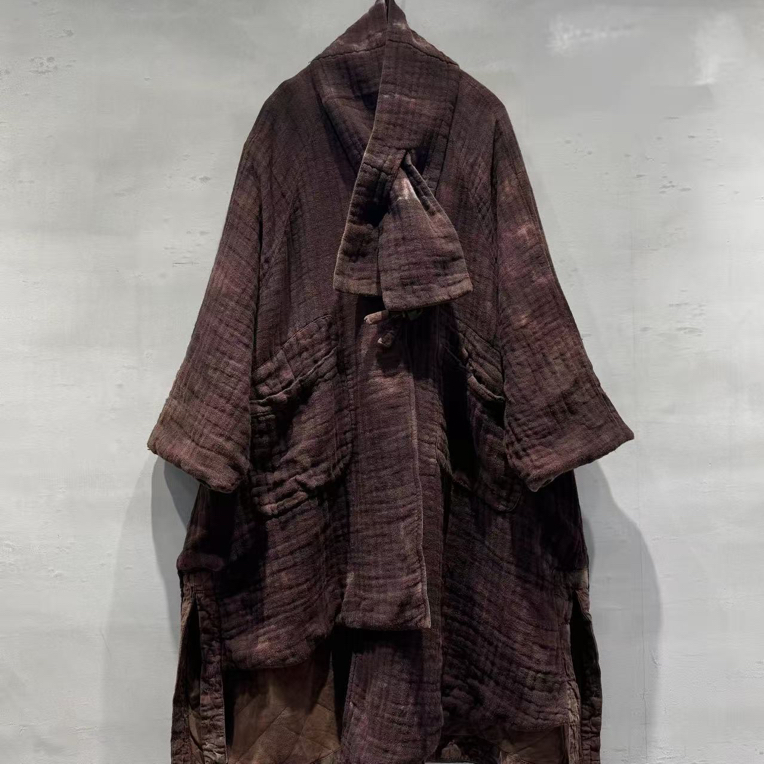 订单款限量原创设计复古做旧扎染个性棉服棉衣女冬 配围巾俩件套