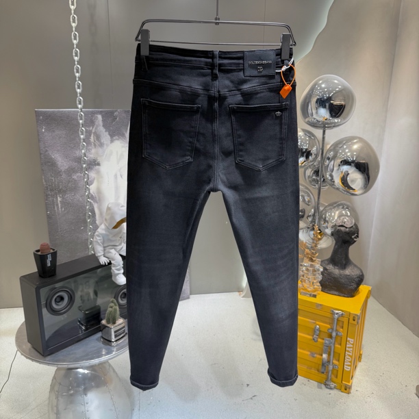 高端秋冬厚款全面弹力品质修身微锥百搭男士牛仔裤小脚黑灰色时尚
