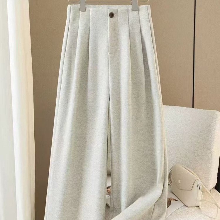 秋冬新款显瘦时尚宽松褶皱高腰阔腿裤休闲裤秋冬垂感直筒拖地裤