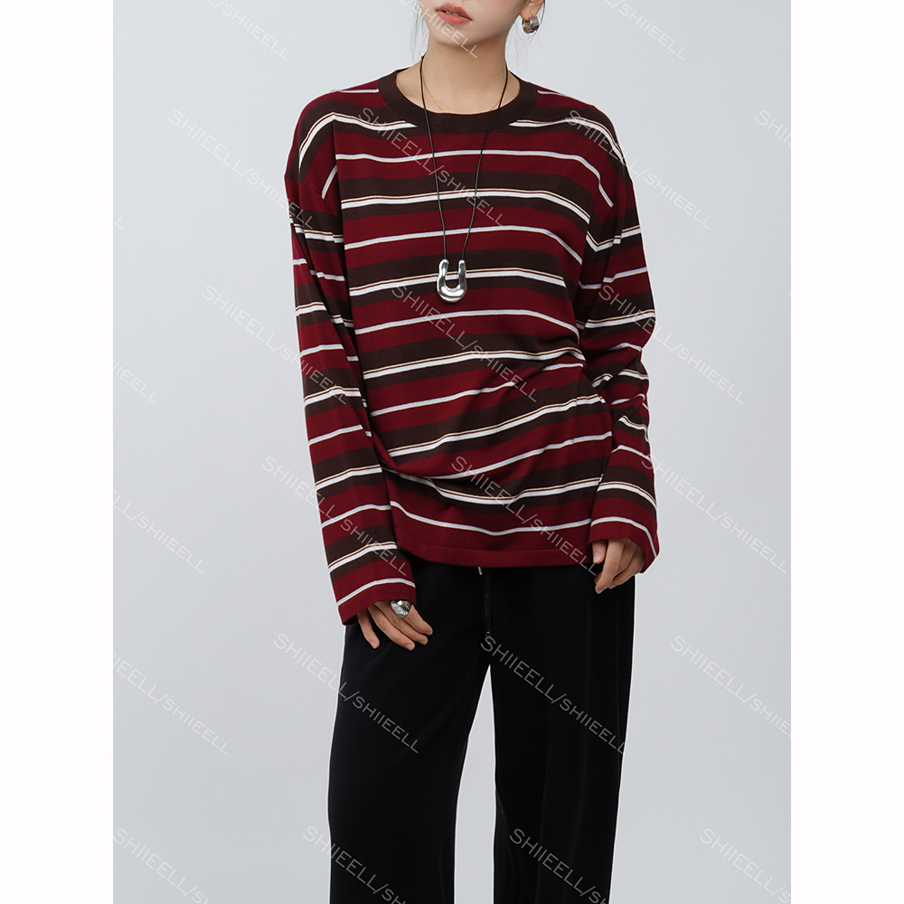 SHIIEELL【温网条纹衫】重磅可机洗绵羊毛混纺撞色条纹针织衫Z7275