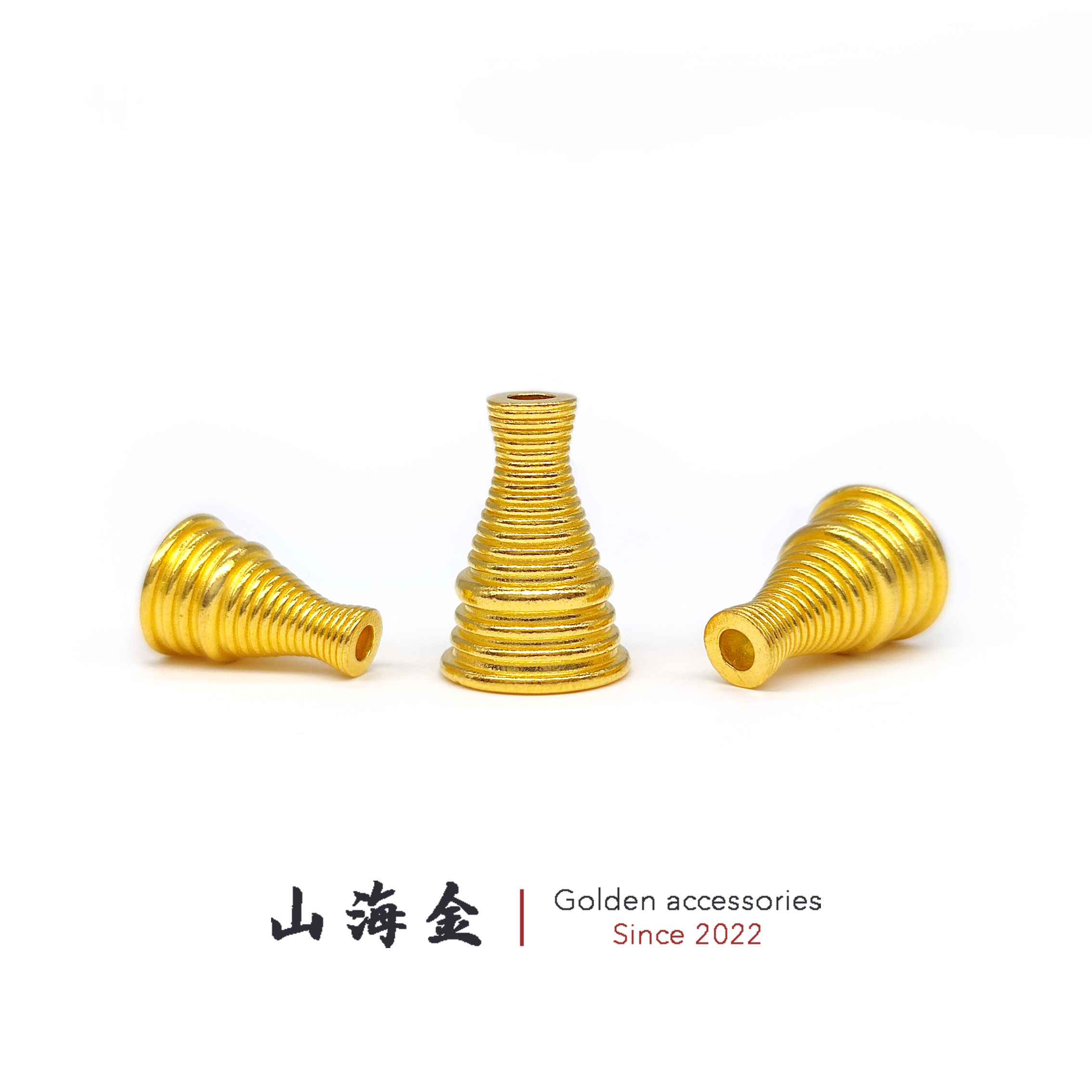 山海金 24K纯黄金足金藏式法王佛塔佛头三通金塔文玩手串菩提配饰