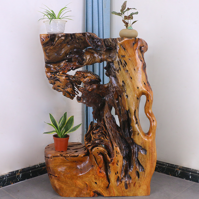 根雕花架实木天然树根树头香樟木底座天然客厅木雕摆件MH10346