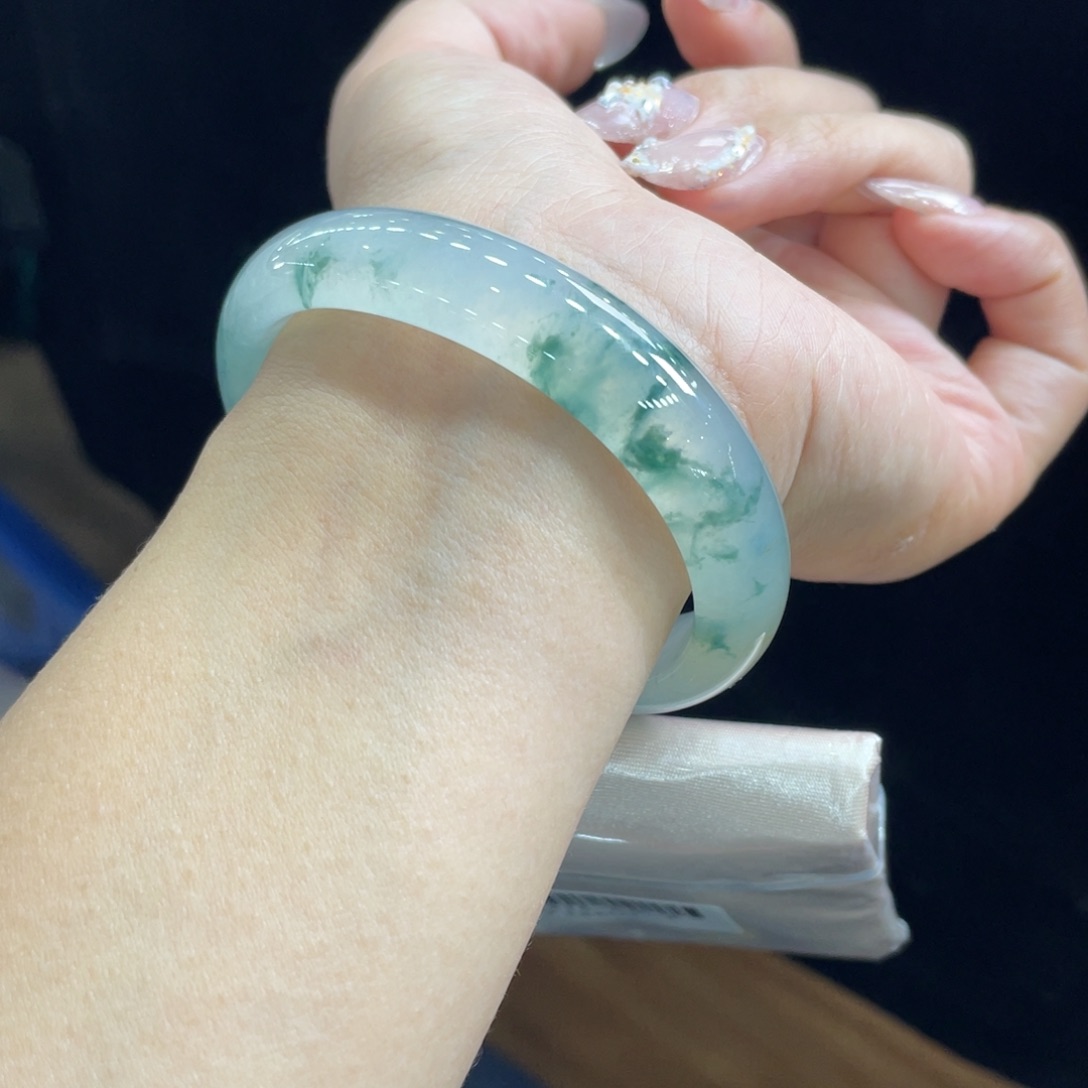 翡翠未镶嵌手镯16号 54贵妃繁花似锦
