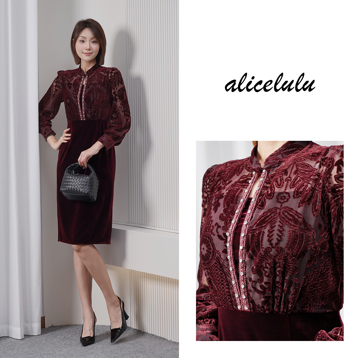 alicelulu【金风玉露.丝绒提花连衣裙】性感优雅S2145160E