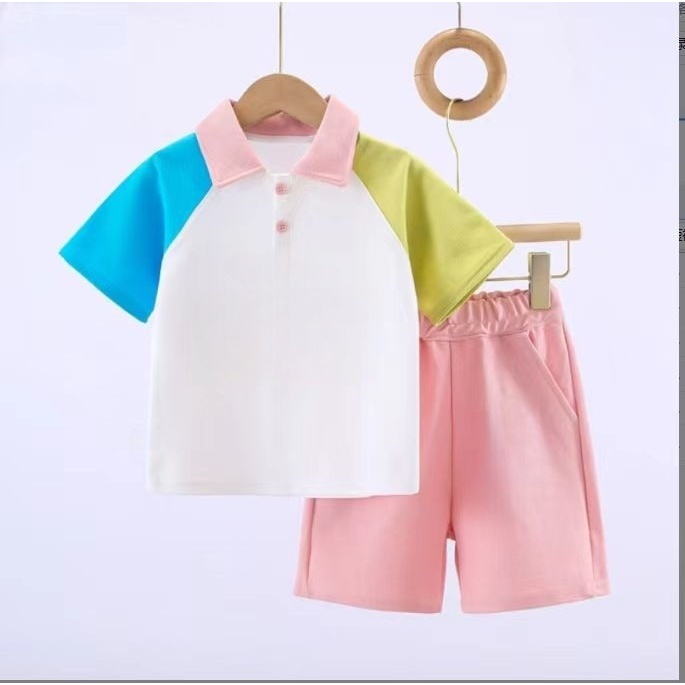 儿童2025夏季新款卡通Polo领短袖套装B2891