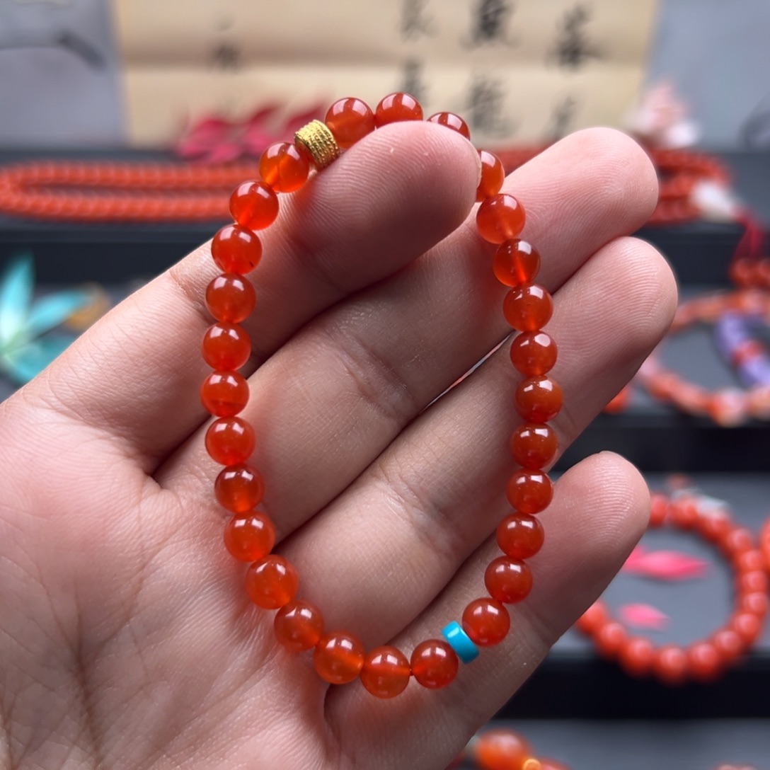 南红玛瑙未镶嵌手链杨柳河湾冰红6mm+福利单圈手链