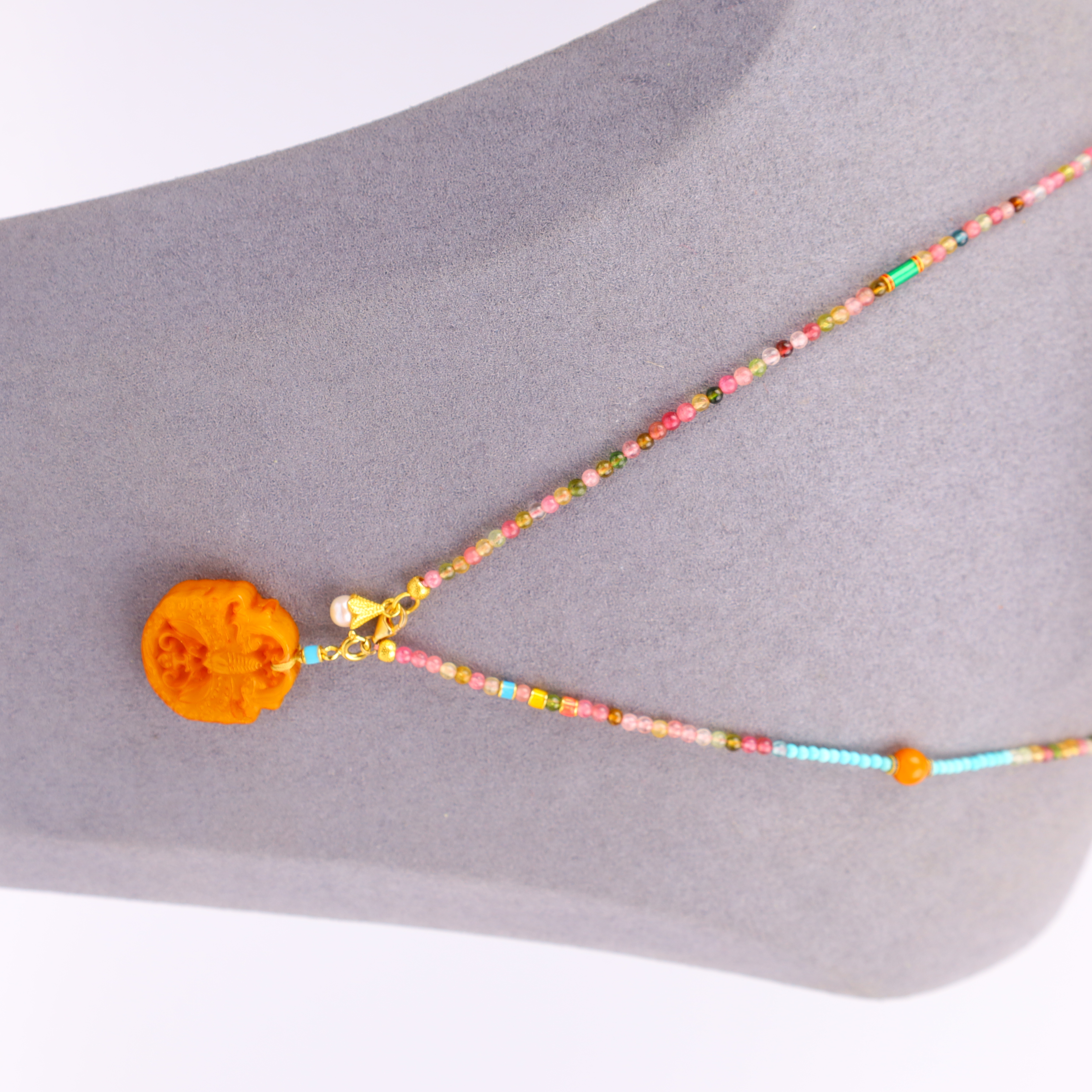 【心如珠宝赐福】蝴蝶 蜜蜡碧玺项链 XK02684