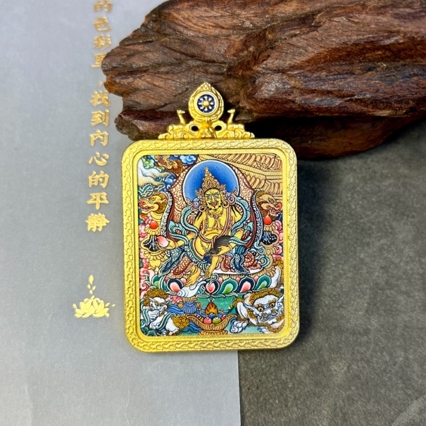 纯手绘热贡—黄财神，正财好运等象征