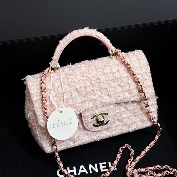 95新 Chanel/香奈儿 夏七中古/24Pcf大mini毛呢手柄单肩包1683312