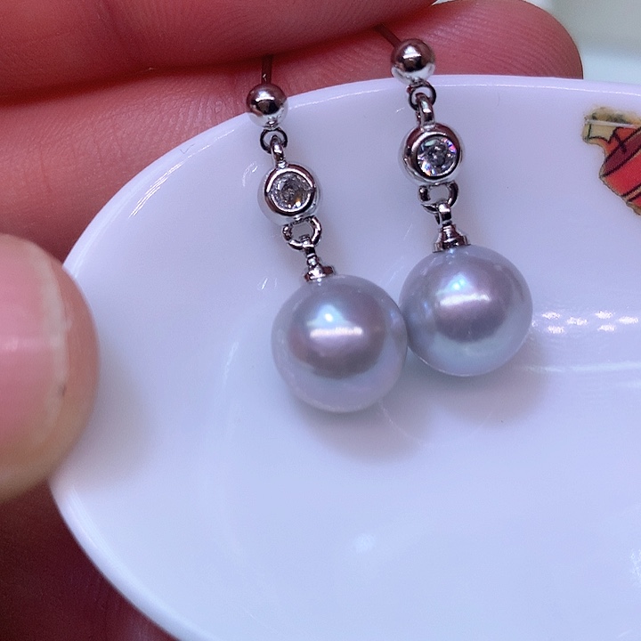 银S925镶嵌耳饰淡水珍珠