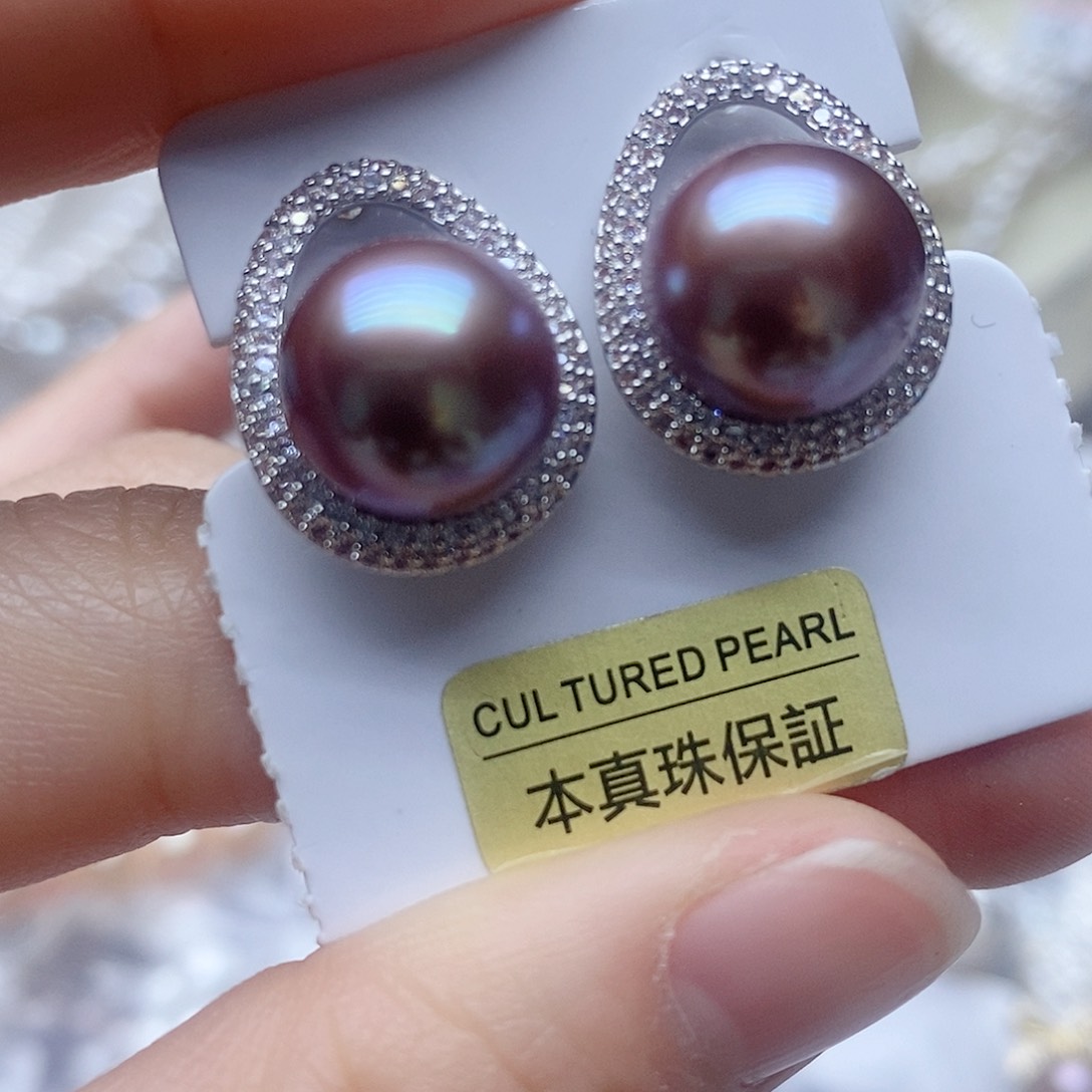 银S925镶嵌耳钉淡水珍珠