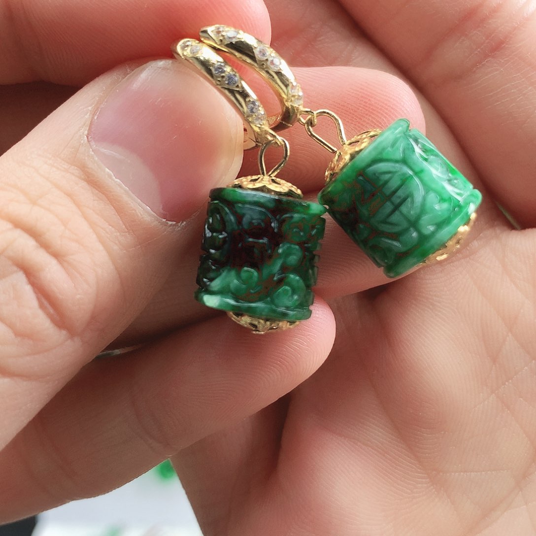 翡翠耳饰银S925镶嵌耳饰