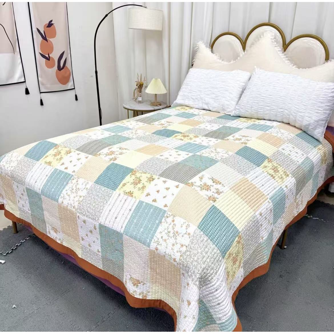 （玉简专属）200*230简约风万针绗缝多功能床盖   浅唱花样