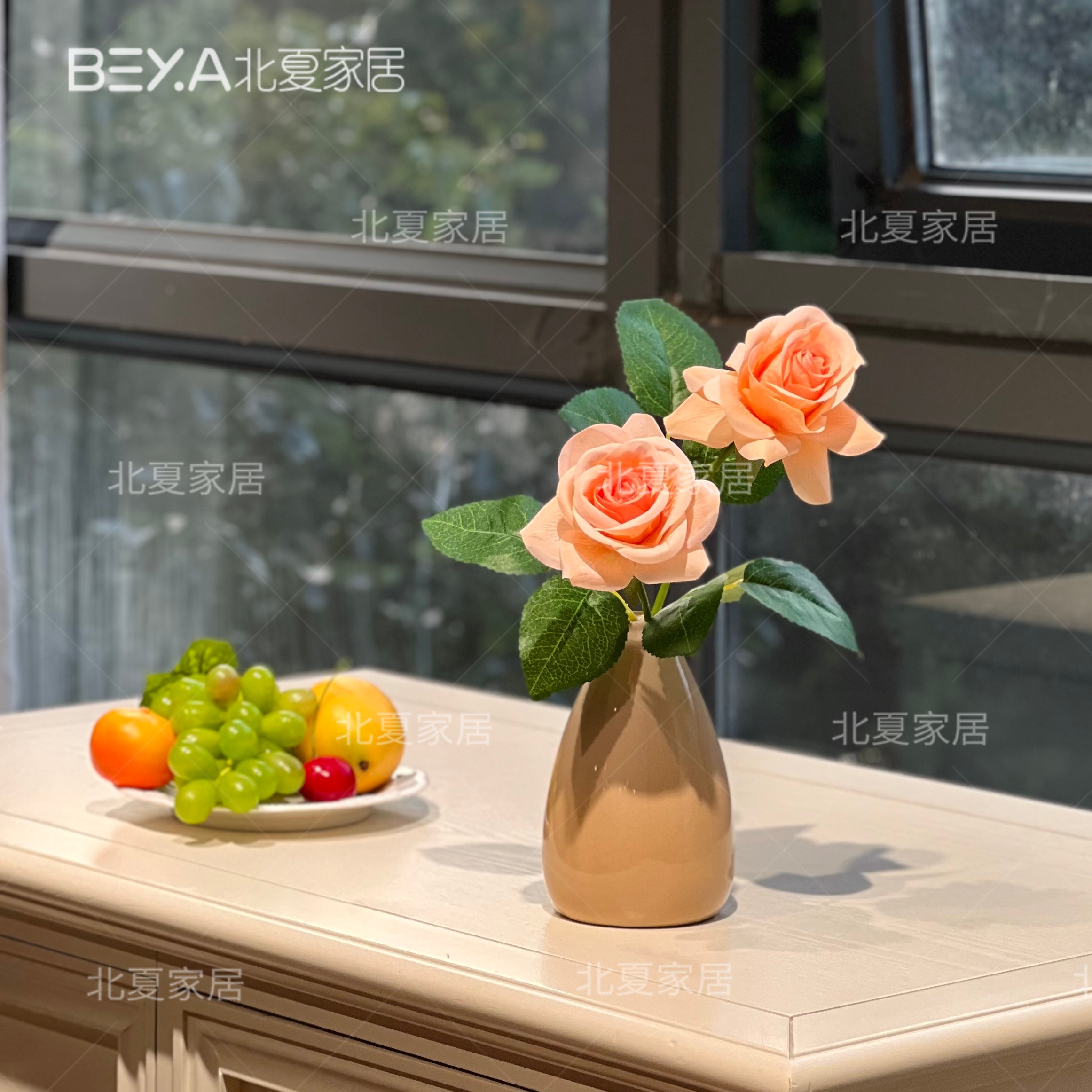 仿真花手感保湿三角玫瑰假花餐桌插花干花束束绢花室内茶几摆件