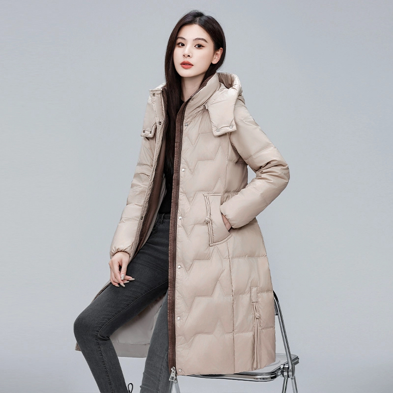 2025年冬季羽绒女士收腰显瘦休闲时尚加厚百搭中长款羽绒服女