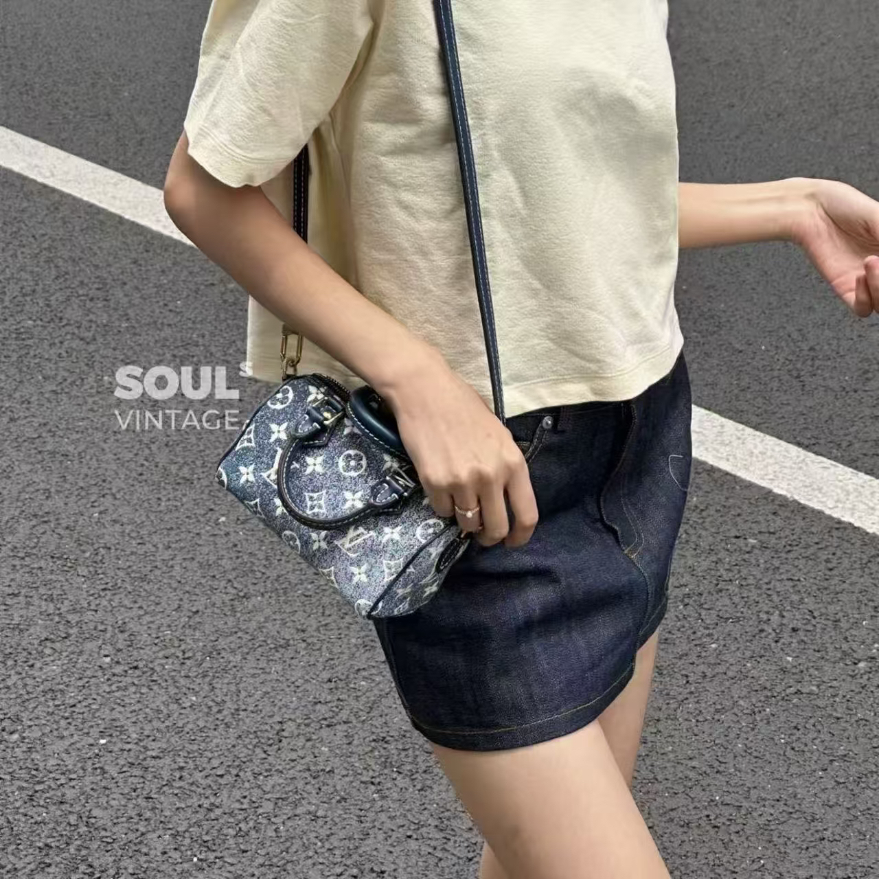 95新 LouisVuitton/路易威登 丹宁 speedy nano单肩包/670757552