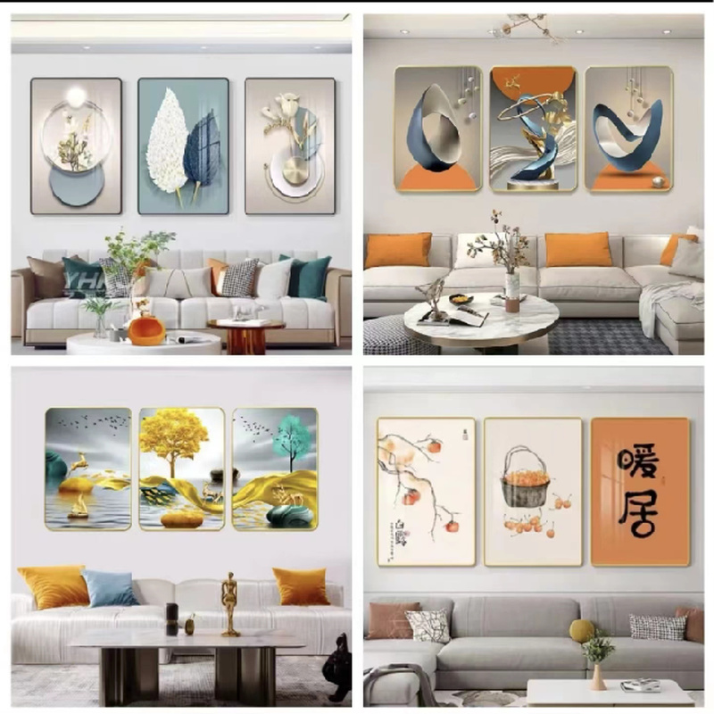 【福利】96111无痕钉上墙【餐厅客厅三联画】晶瓷平面简约轻奢装饰画