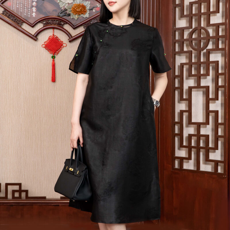 芬领-暮晓-中式香云纱30姆米提花龟纹女士/女装/连衣裙 SY6