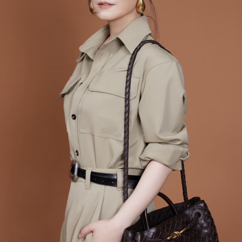 99新 BOTTEGA VENETA/葆蝶家 灰鼠绿翻领外套 42码  GM001823